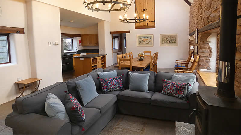 Open Plan lounge with dining area and kitchen